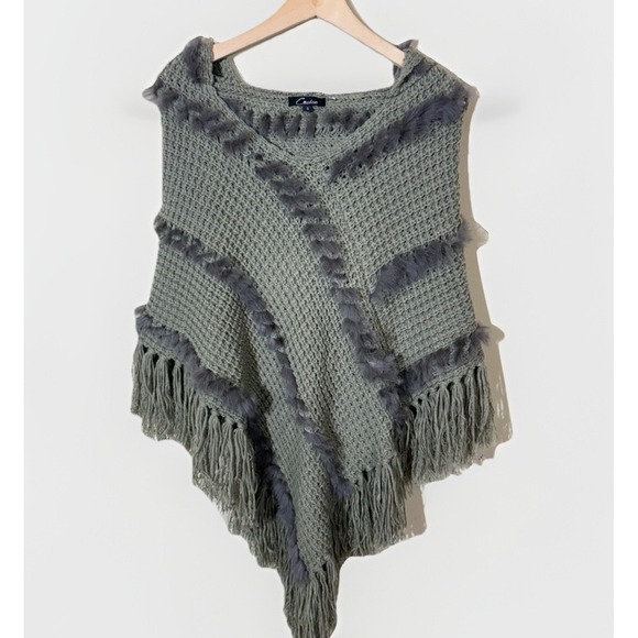 Y2K Poncho Women's S Hooded Faux Fur Woodland Fairy Core Goblincore - Picture 3 of 8